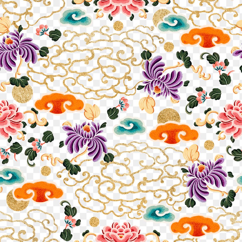 Png colorful Chinese art pattern seamless transparent background