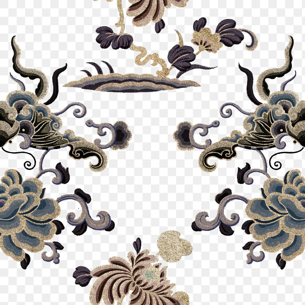 Chinese art flower pattern png botanical background seamless