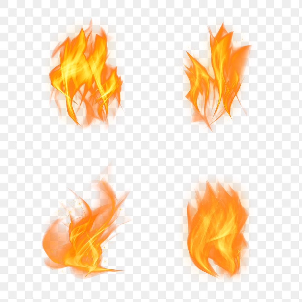 Png burning fire flame graphic element set