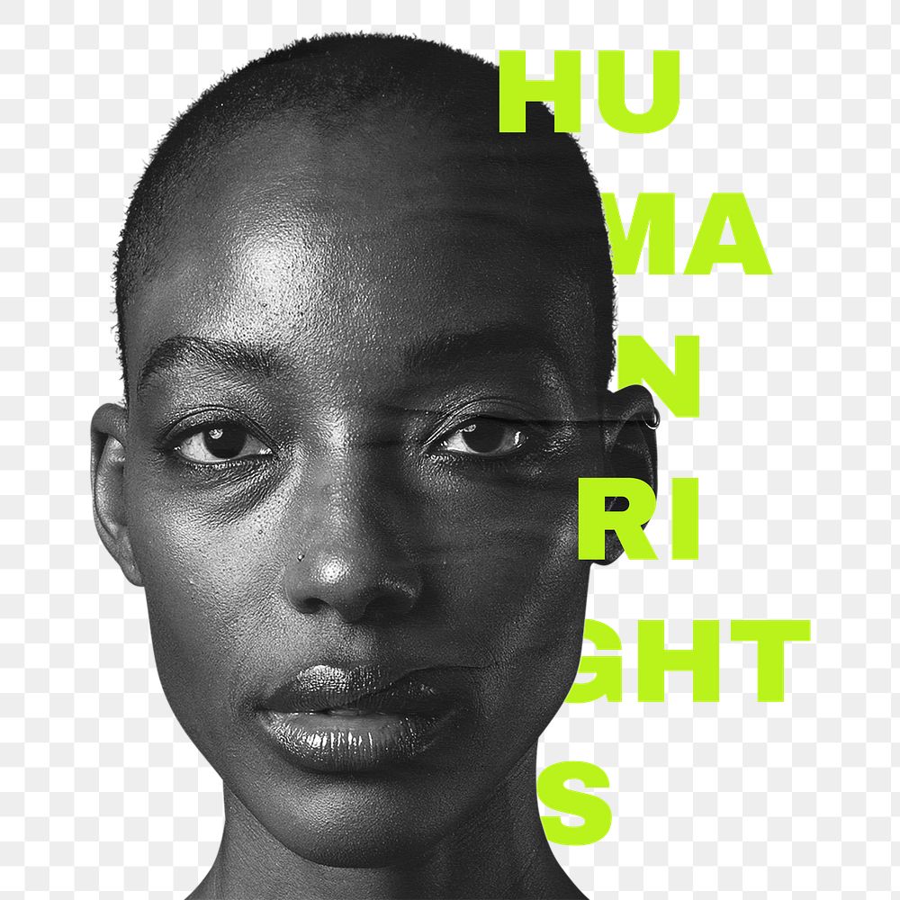 Png green human rights word with african american woman