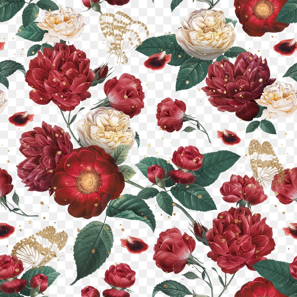 Classic romantic red roses png floral pattern… | Free stock illustration | High Resolution graphic Classic romantic red roses png floral pattern watercolor illustration