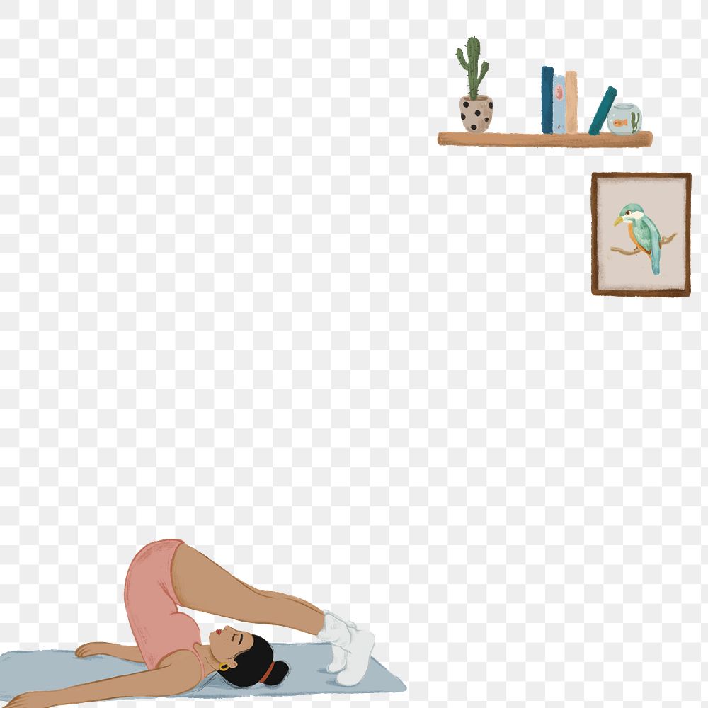 Hand drawn girl stretching png social media transparent background cute drawing