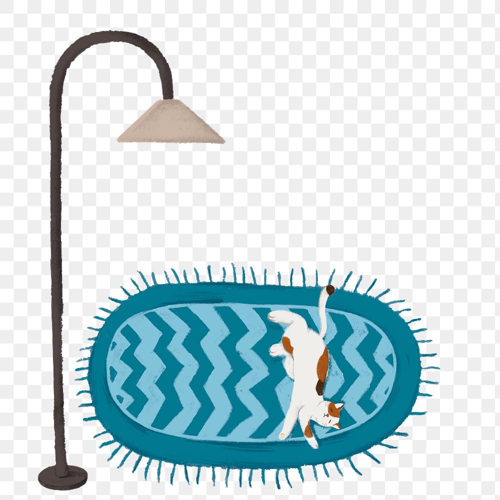 Cute cat on carpet png transparent background