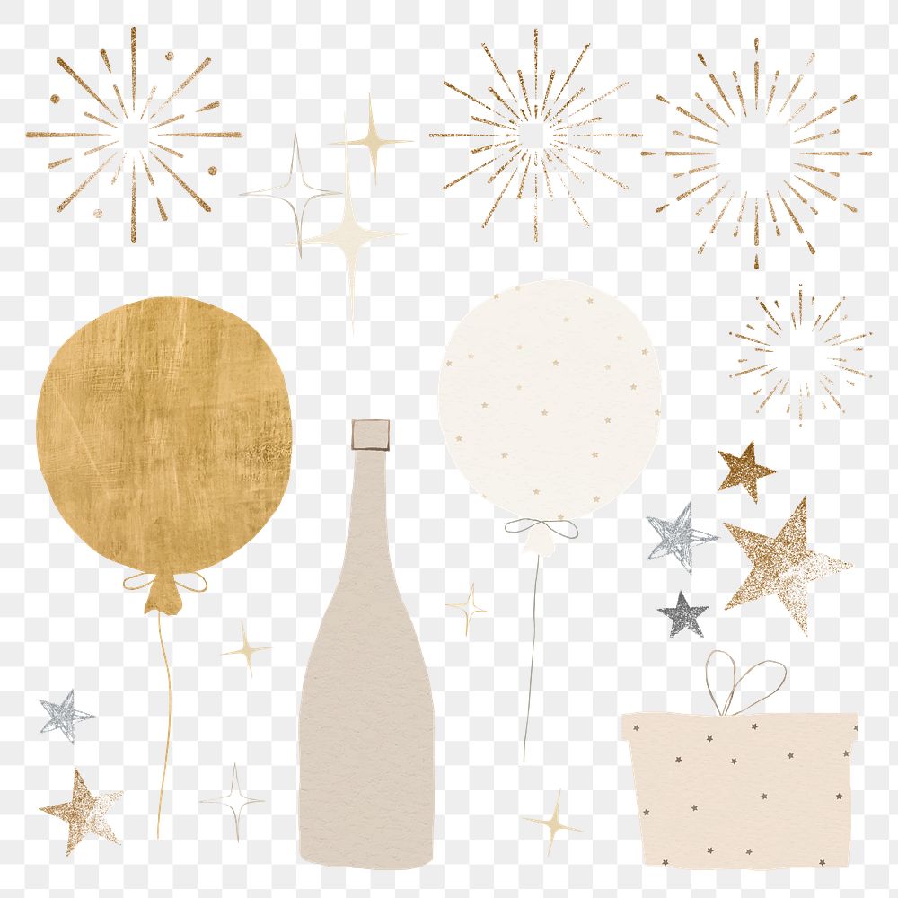 New year decoration sticker png set in transparent background