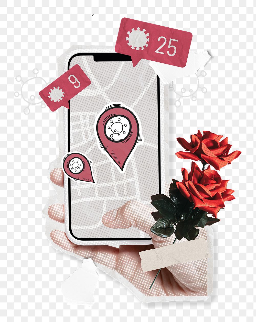 Smartphone screen png mockup with Covid 19 tracking app