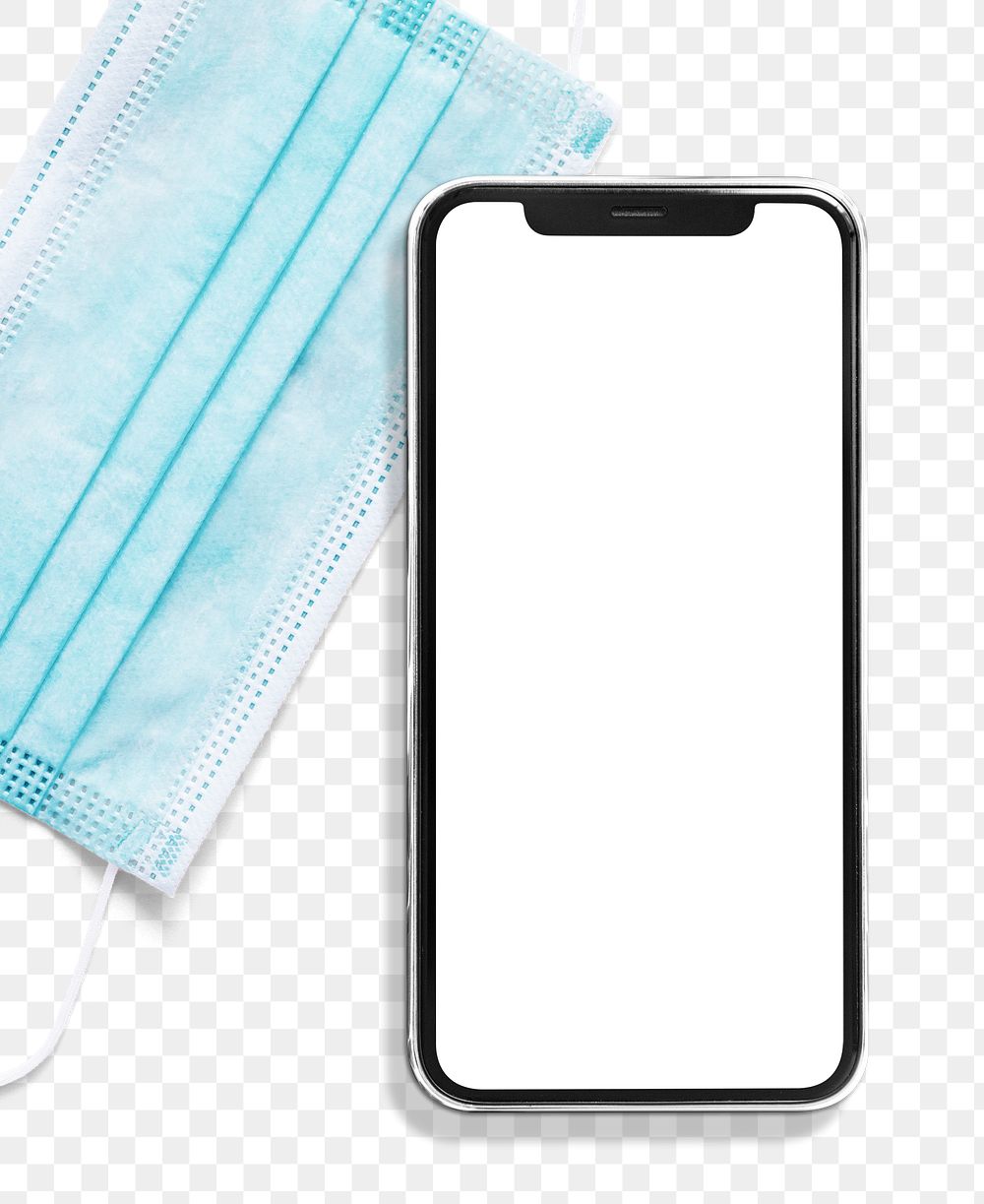 Smartphone screen mockup png with medical mask