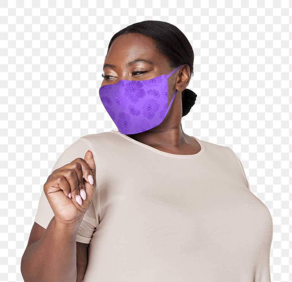African American woman png wearing face mask to prevent Covid 19