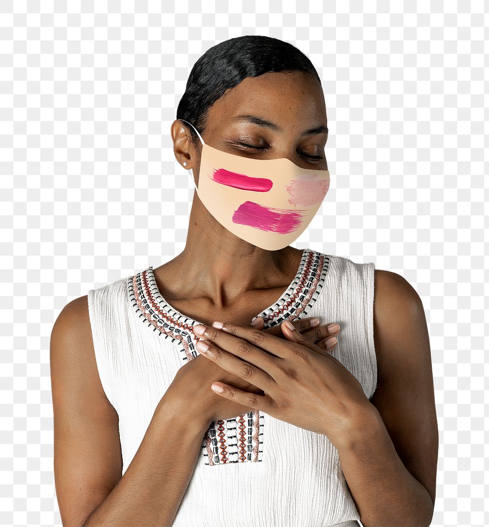 Woman png wearing face mask to prevent Covid 19