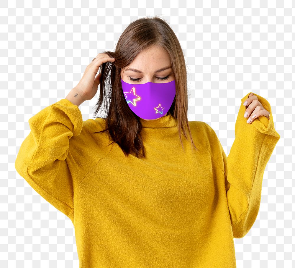 Girl png wearing face mask to prevent Covid 19