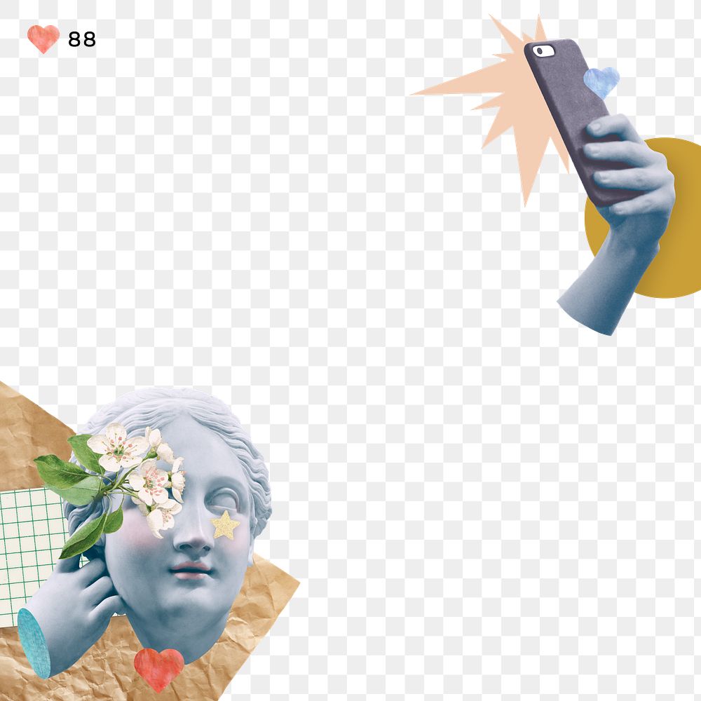 Png selfie goddess statue border social media… | Free stock illustration | High Resolution graphic Png selfie goddess statue border social media collage with design space