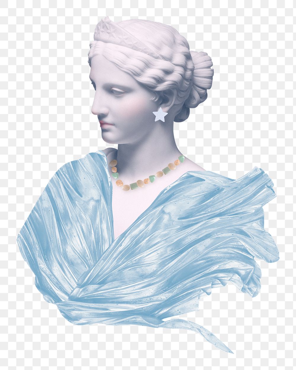 Beautiful PNG Greek goddess statue aesthetic mixed media with pencil color