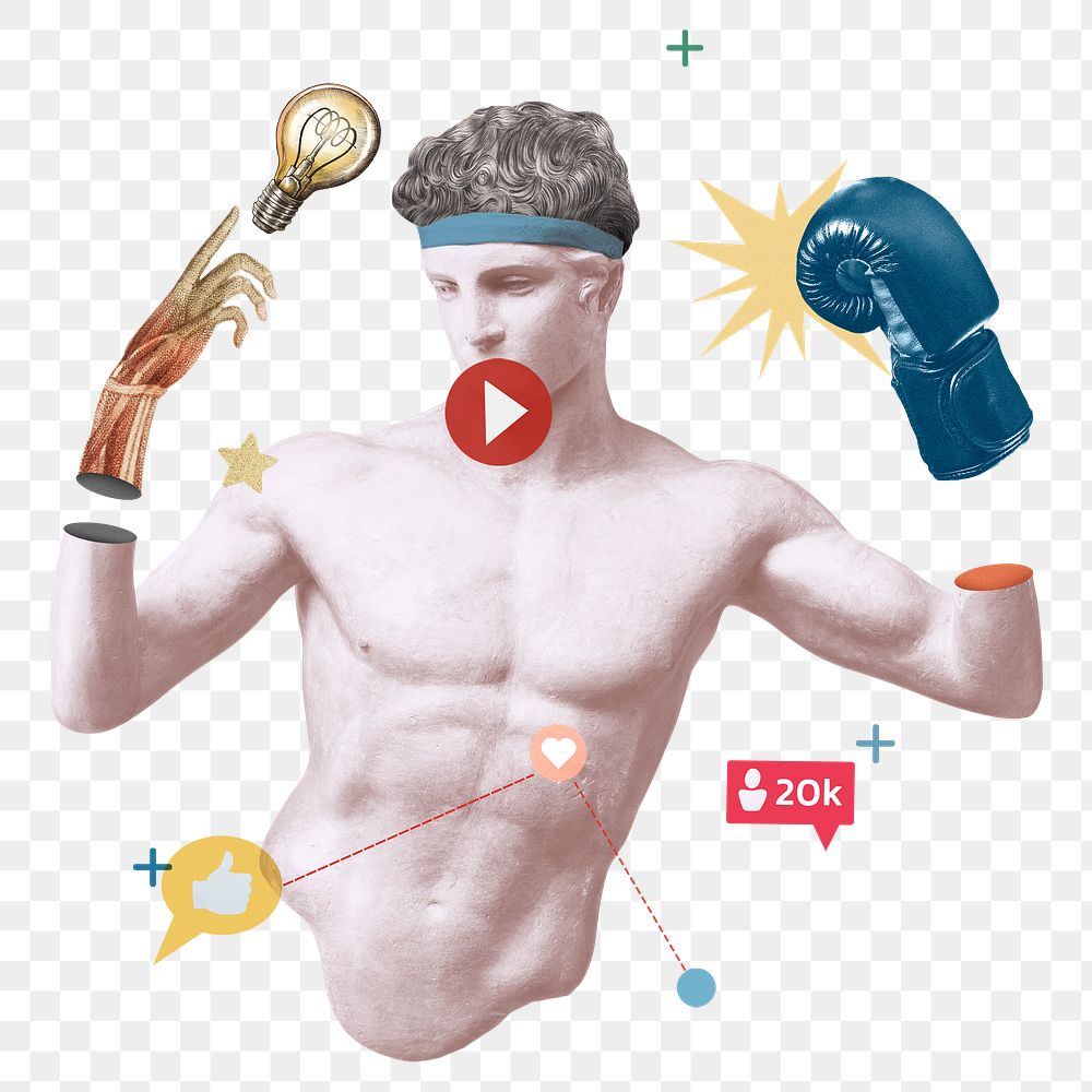 Creative png social media blogger Greek statue media mix post