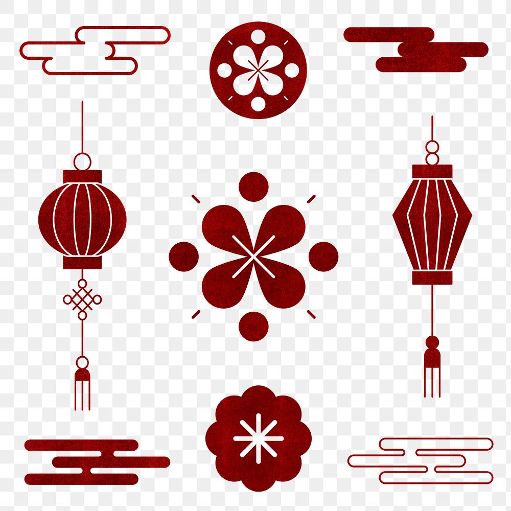 Chinese Ox Year red png design elements set 