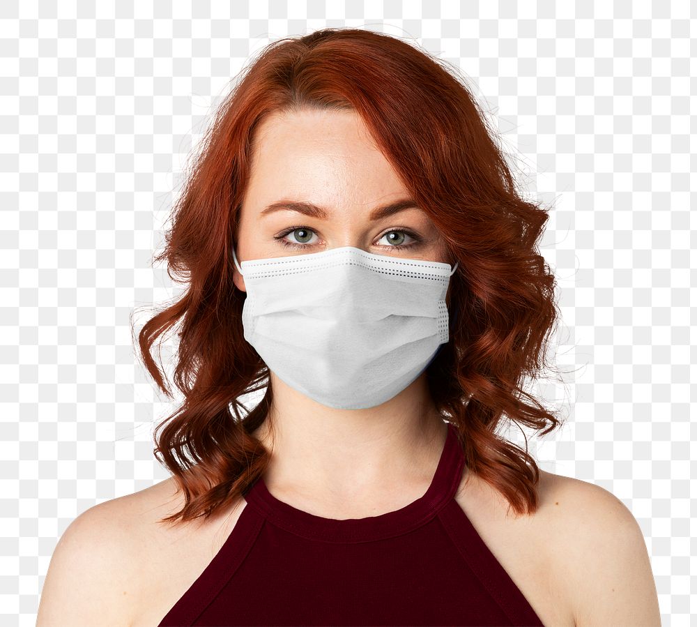 Gray mask on woman png Covid-19 prevention photoshoot