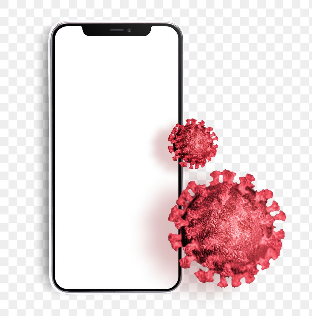 Smartphone png screen mockup with coronavirus