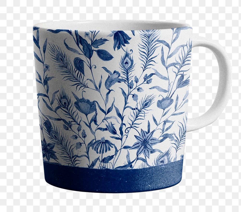 Png blue China floral porcelain mug tableware