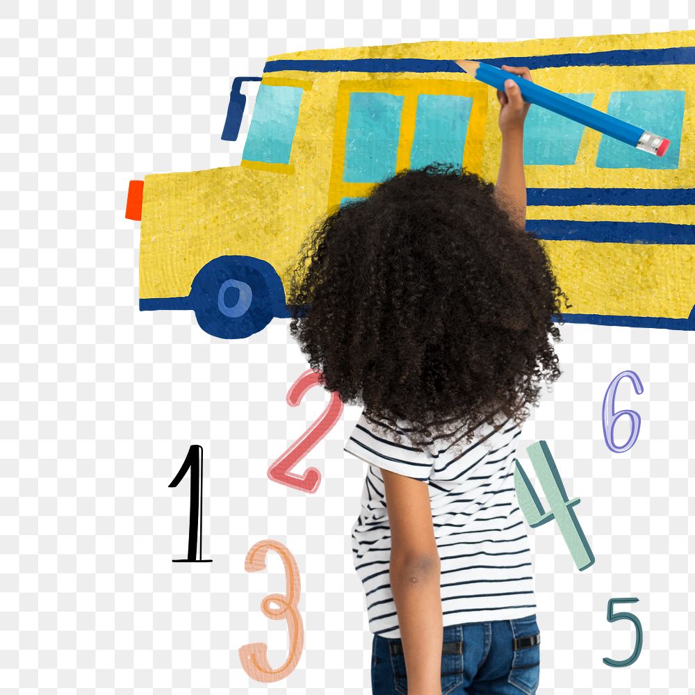 Png student drawing a school bus design element