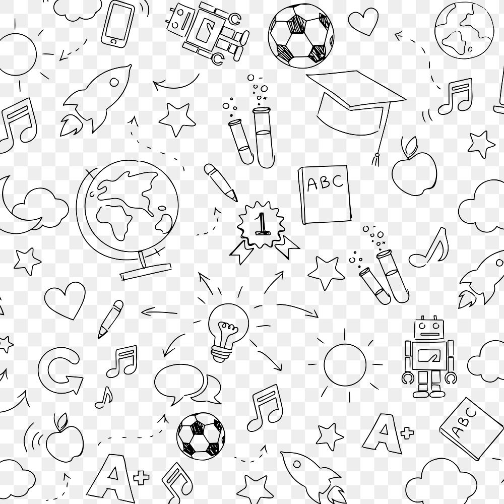Png education pattern background in doodle style