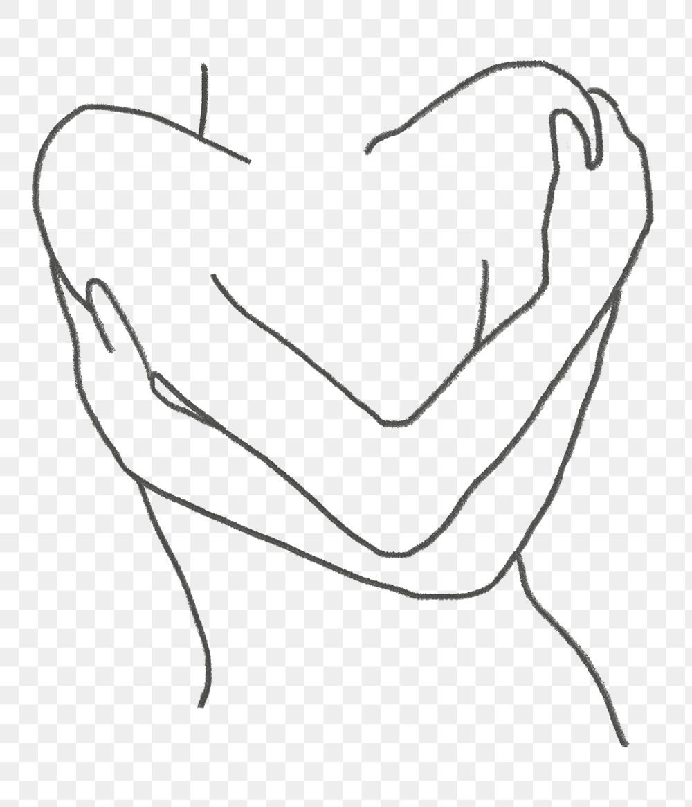 Png woman&rsquo;s body line art arms hugging self-love illustration
