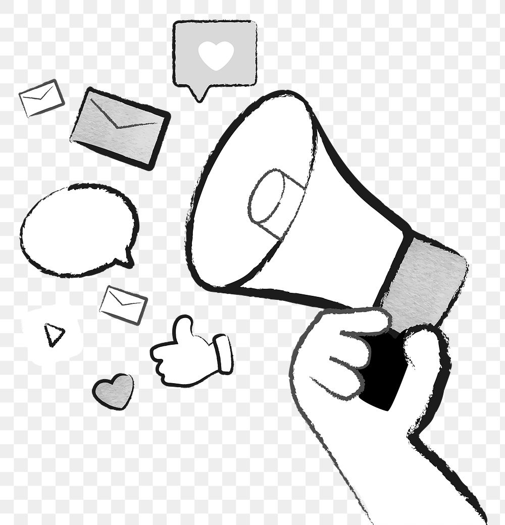 Png social media advertisement megaphone doodle illustration