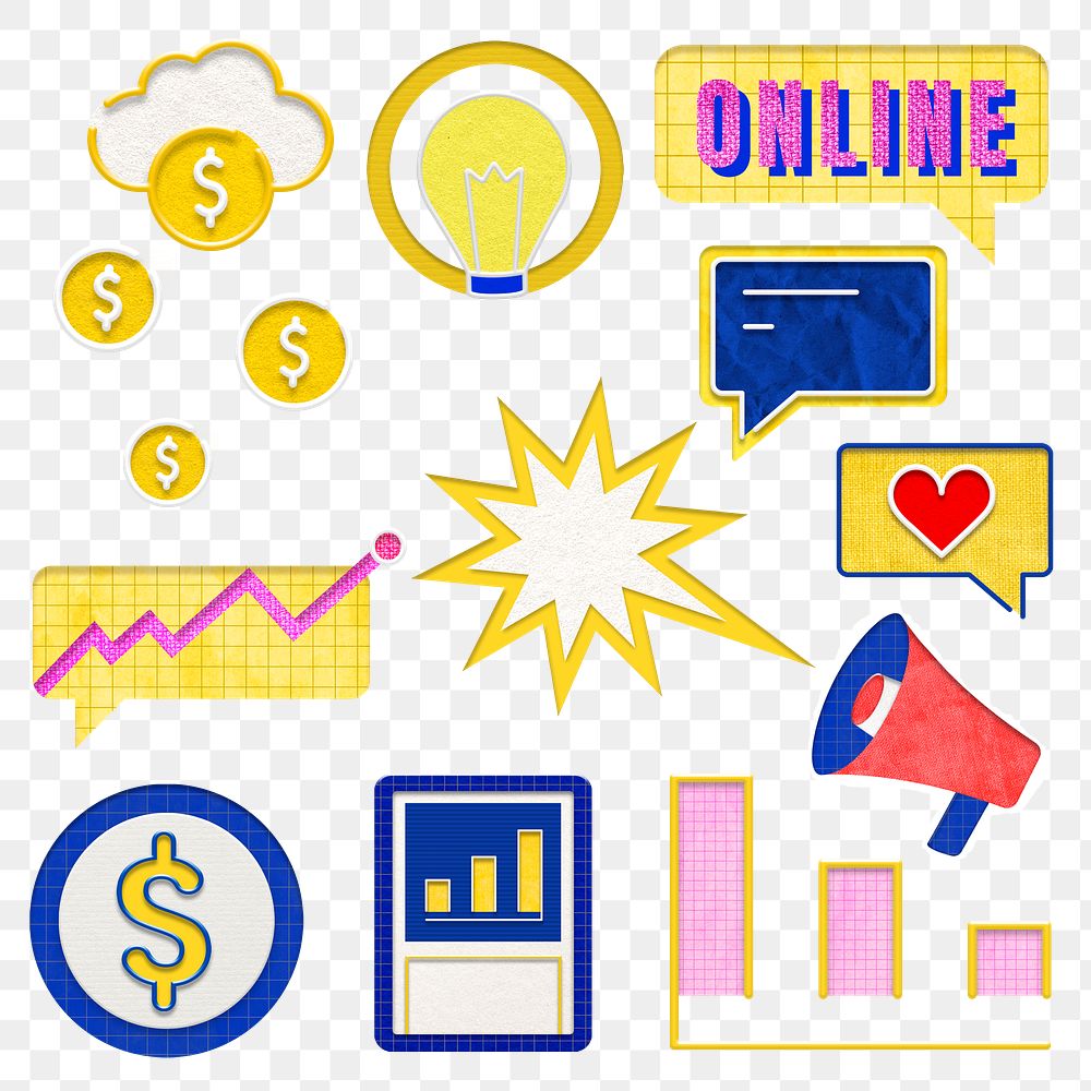 Png e-commerce business remixed media design elements  for marketing set