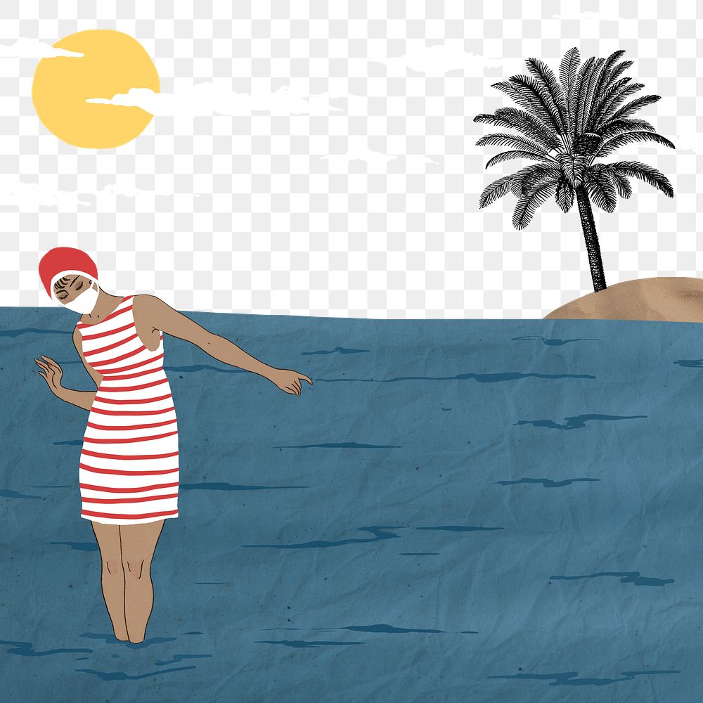 Woman png enjoying summer transparent background, remixed from artworks by George Barbier