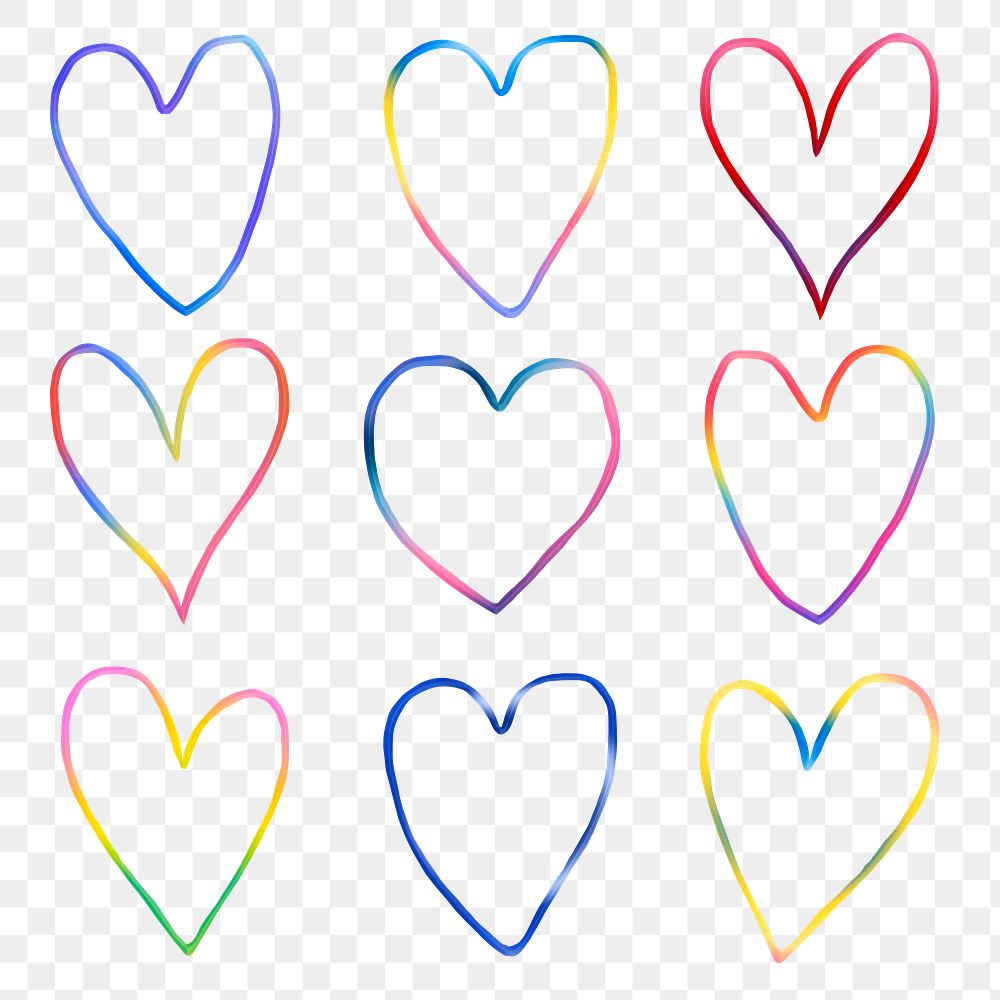Heart png sticker in colorful color set