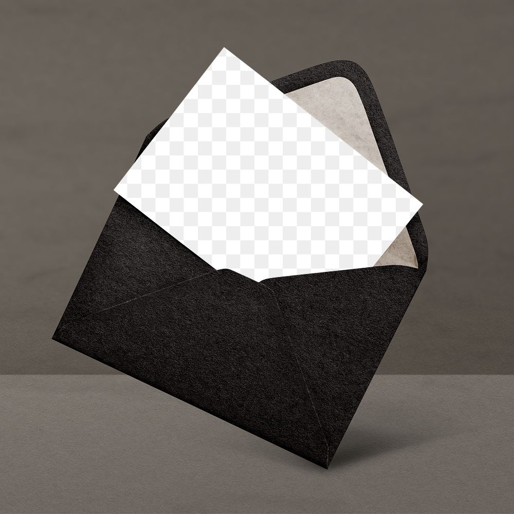 Png paper card mockup in black envelope