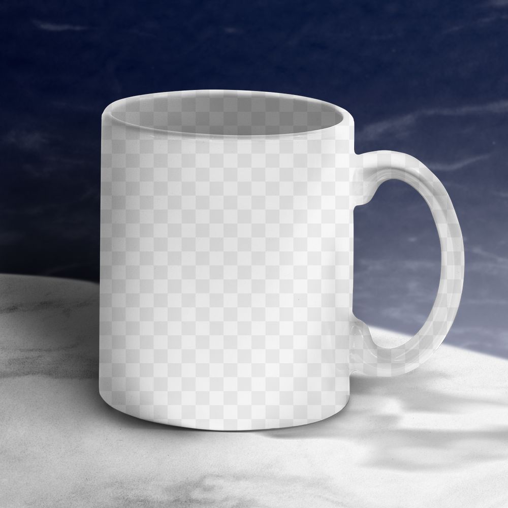 Png transparent mugs mockup on marble product background