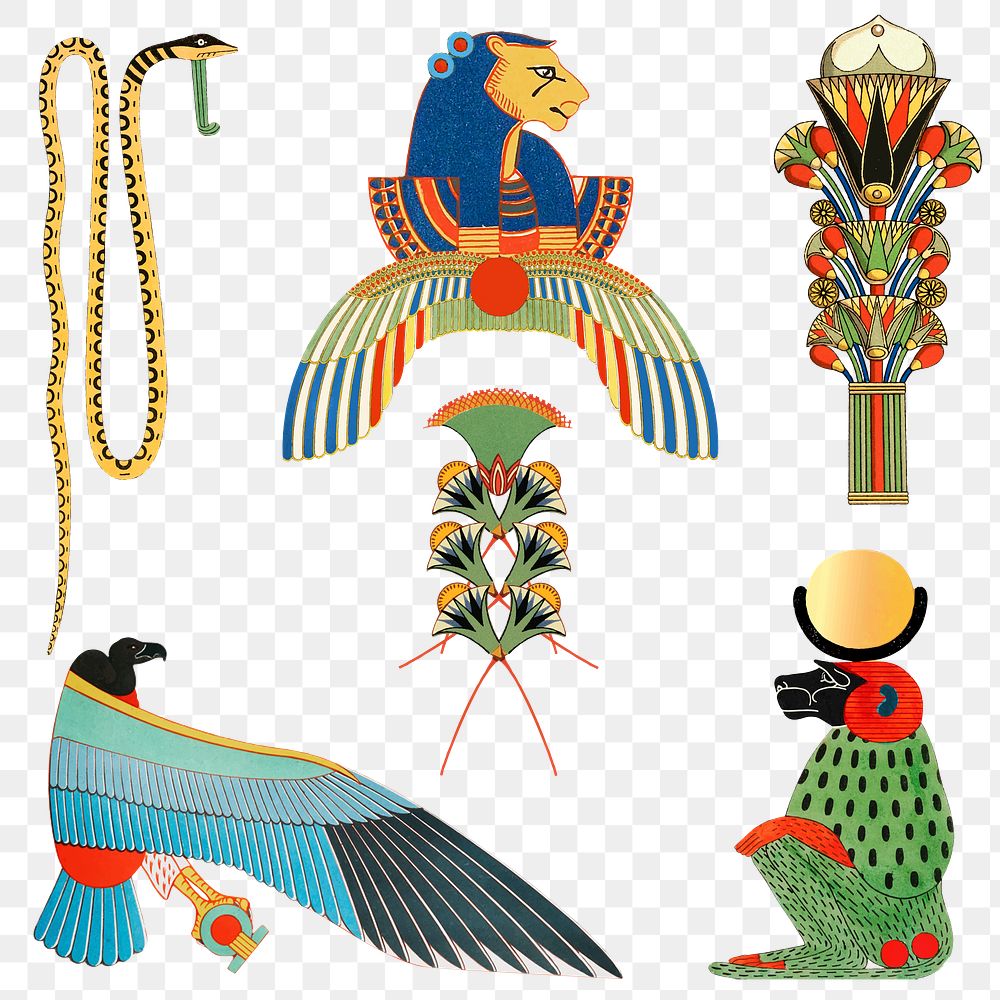 Egyptian design png sticker illustration set, remixed from public domain artworks