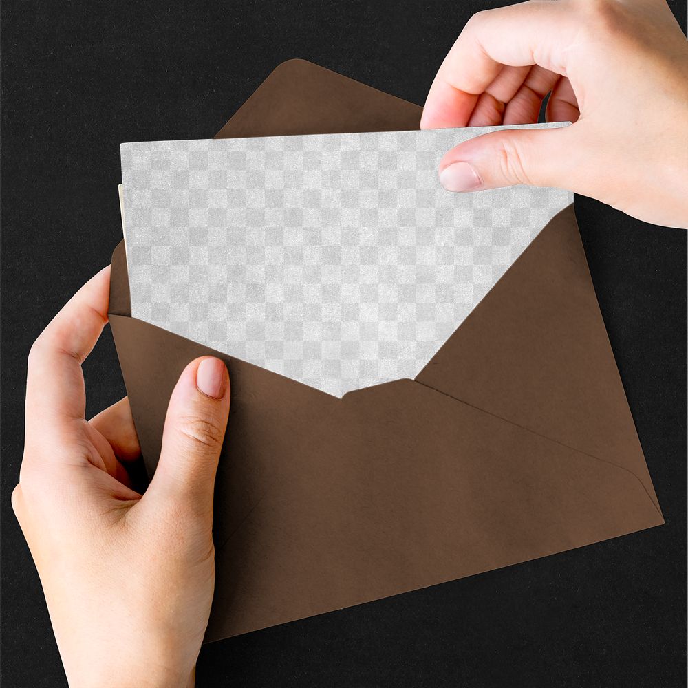 Postcard png mockup in brown envelope