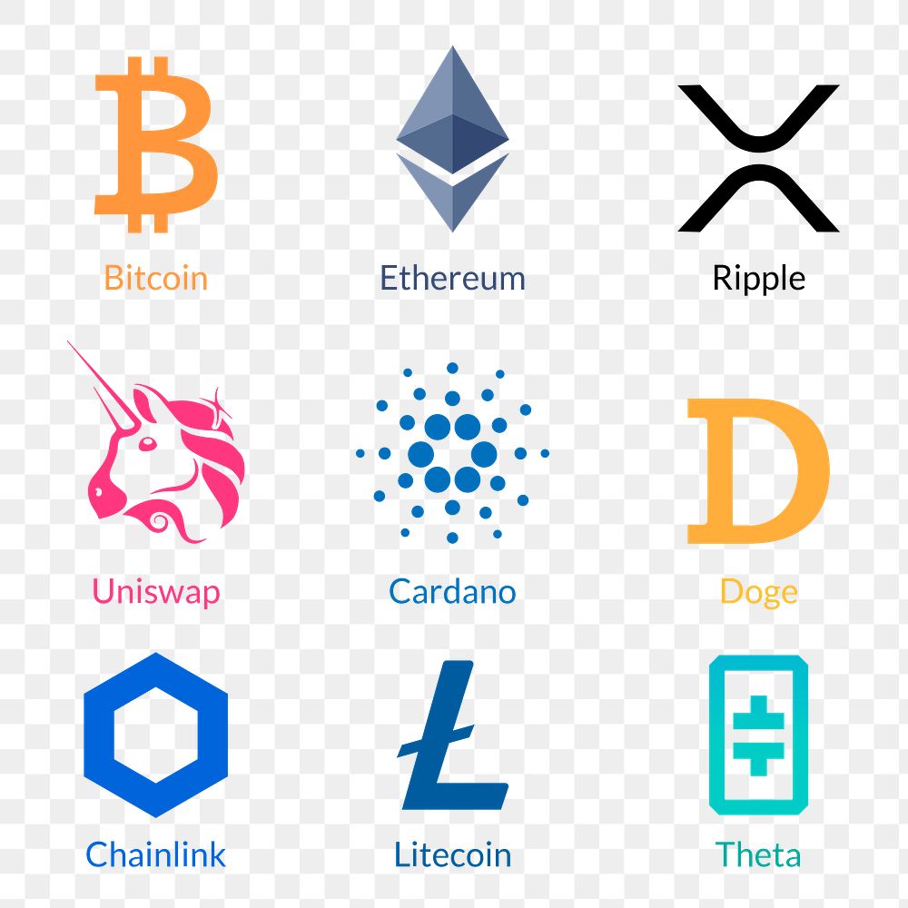 Digital asset logos png fintech blockchain concept set