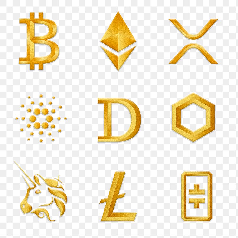 Digital asset icons png in gold fintech blockchain concept collection