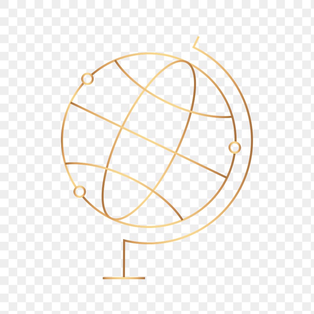 Globe geography education icon png gold digital graphic