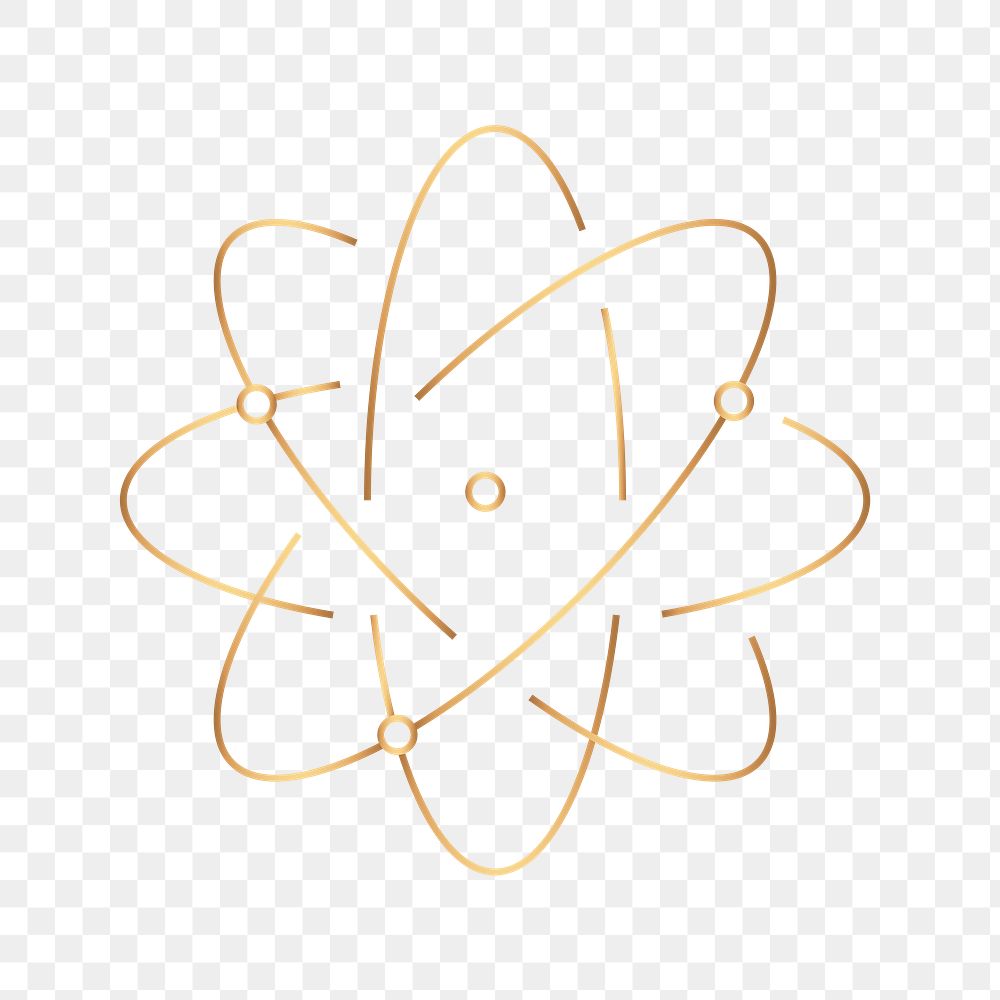 Atom science education icon png gold digital graphic