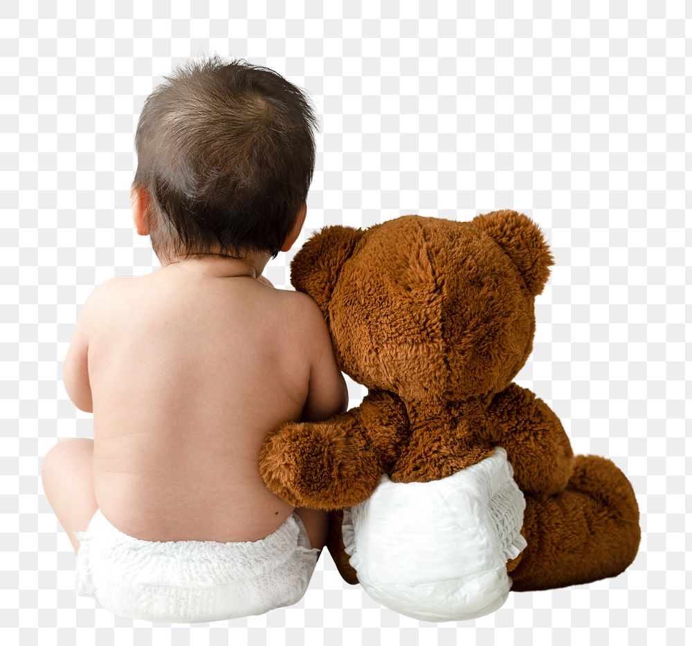 Baby and teddy bear png design element