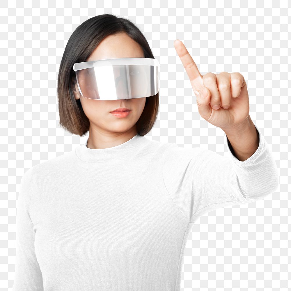 Woman png smart glasses in futuristic technology theme