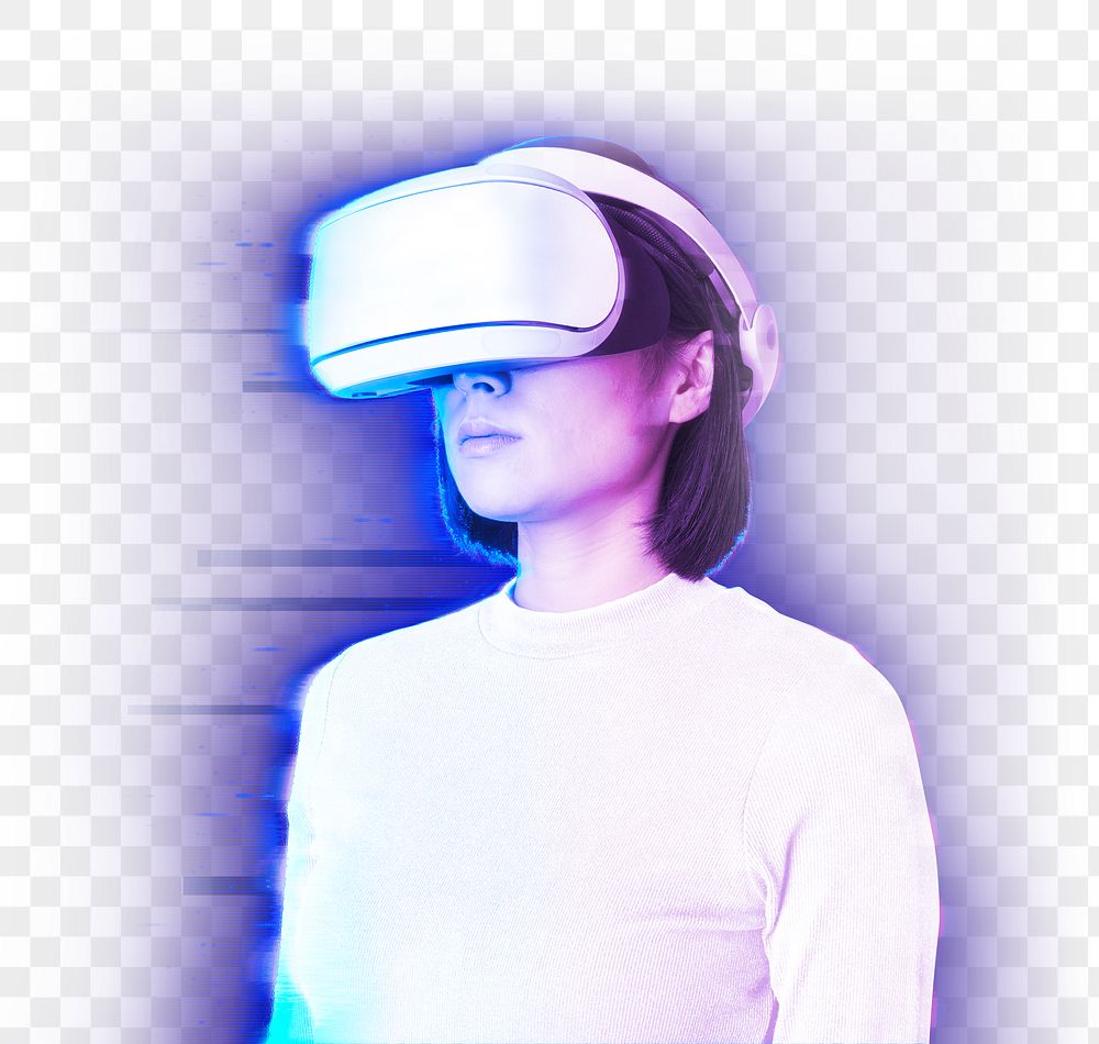 Woman png in Virtual Reality in futuristic style