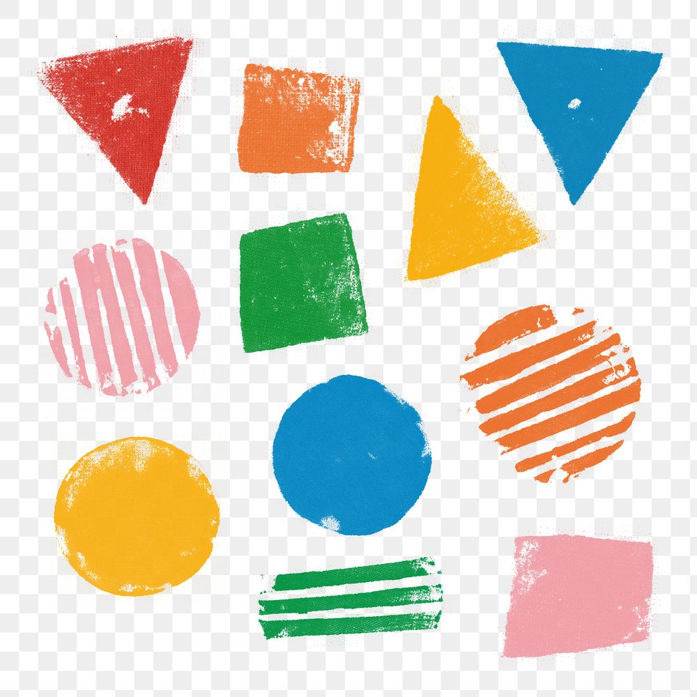 Block printing png colorful sticker set