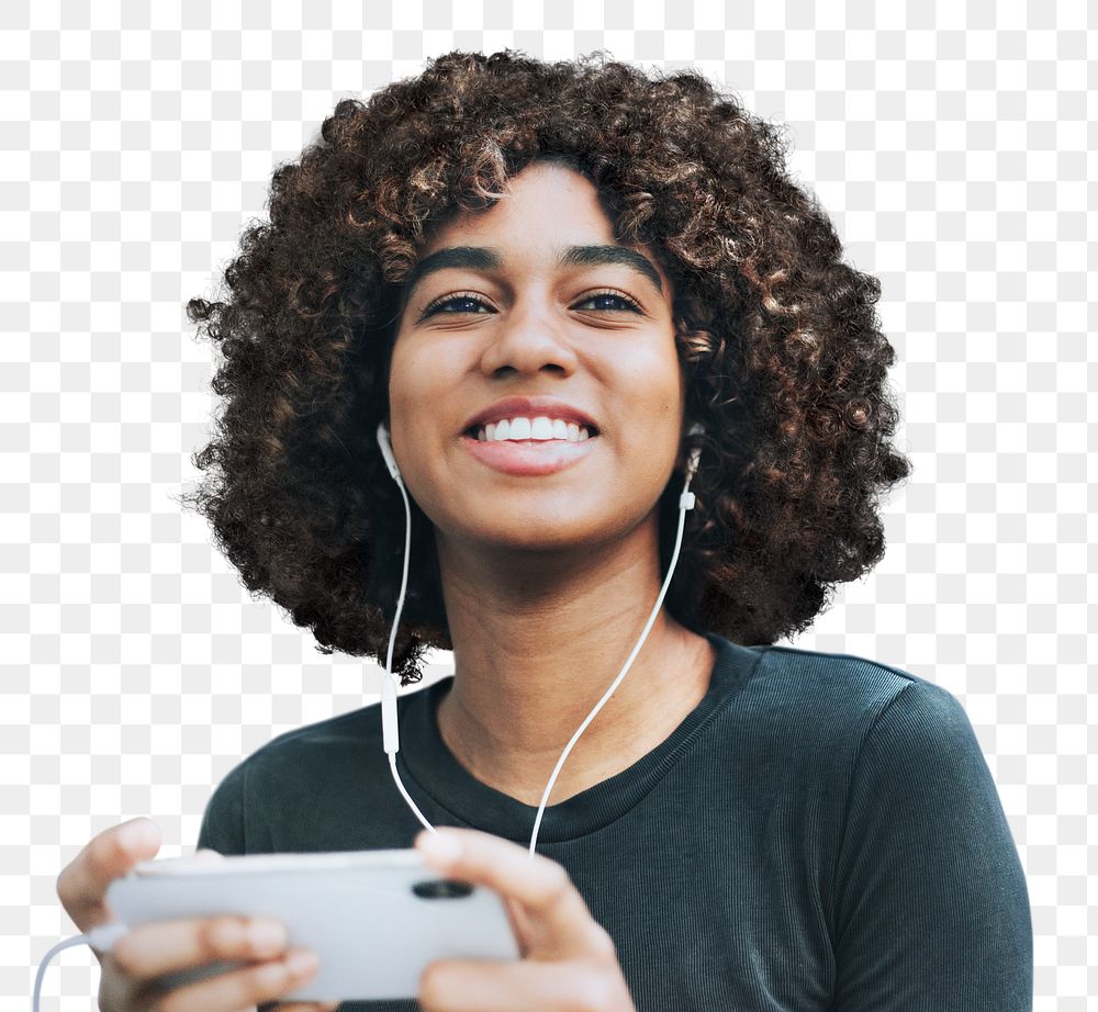 Png African American woman with digital device