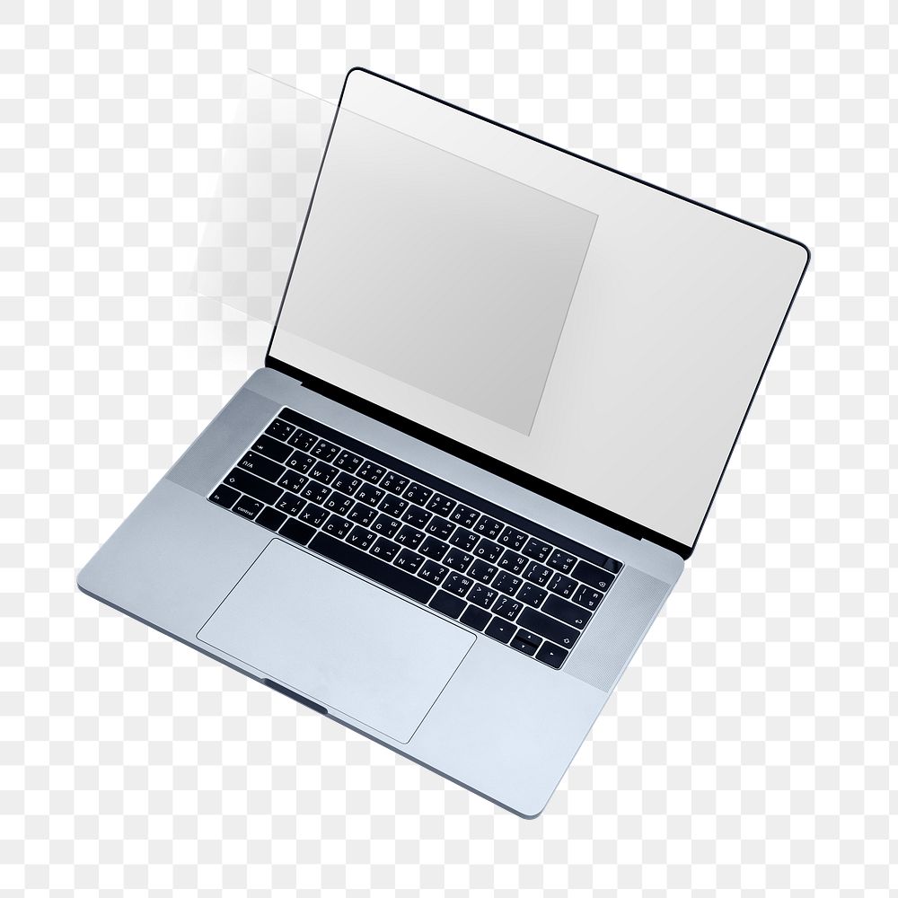 Open laptop on transparent background
