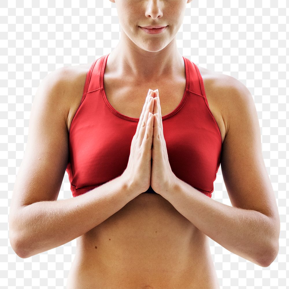 Namaste yoga pose png mockup with woman for wellness campaign
