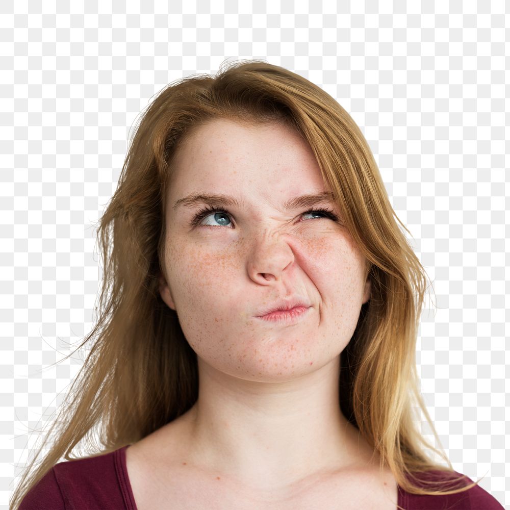 Blonde girl deep in thought transparent png