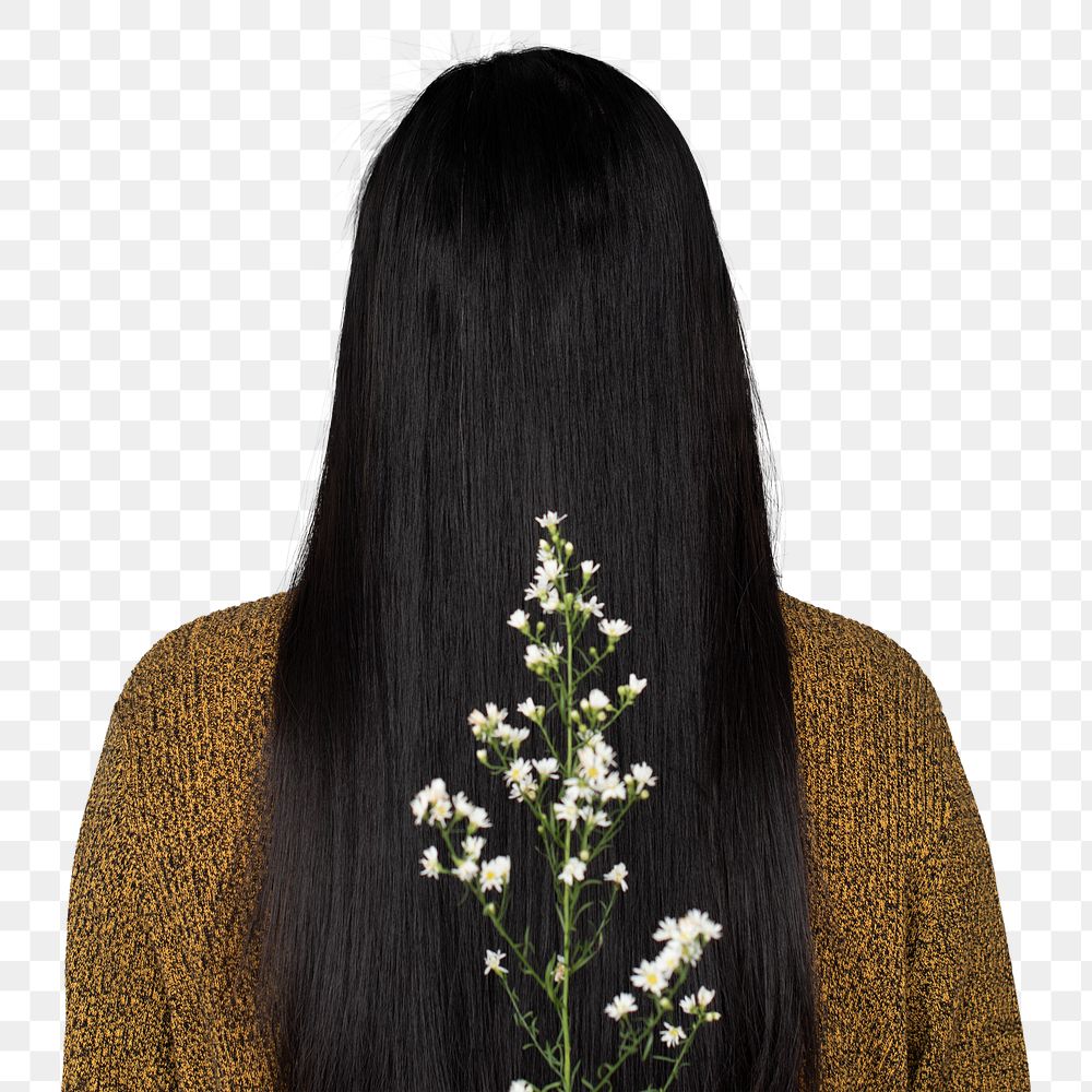 Asian woman png cut out, holding flower branch, Spring aesthetic on transparent background