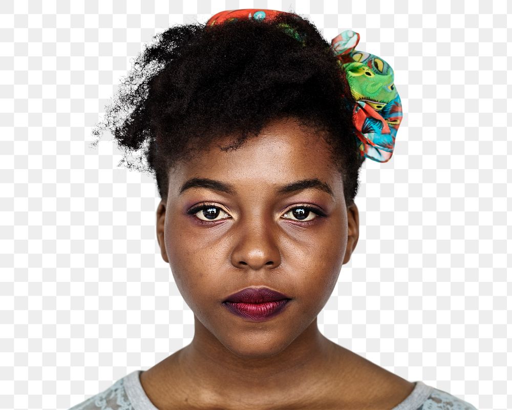 African young woman png transparent, beautiful face portrait