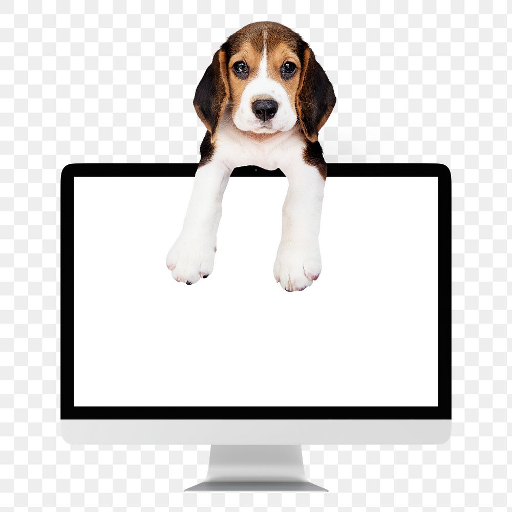 Puppy png, on computer sticker, cute collage element, transparent background