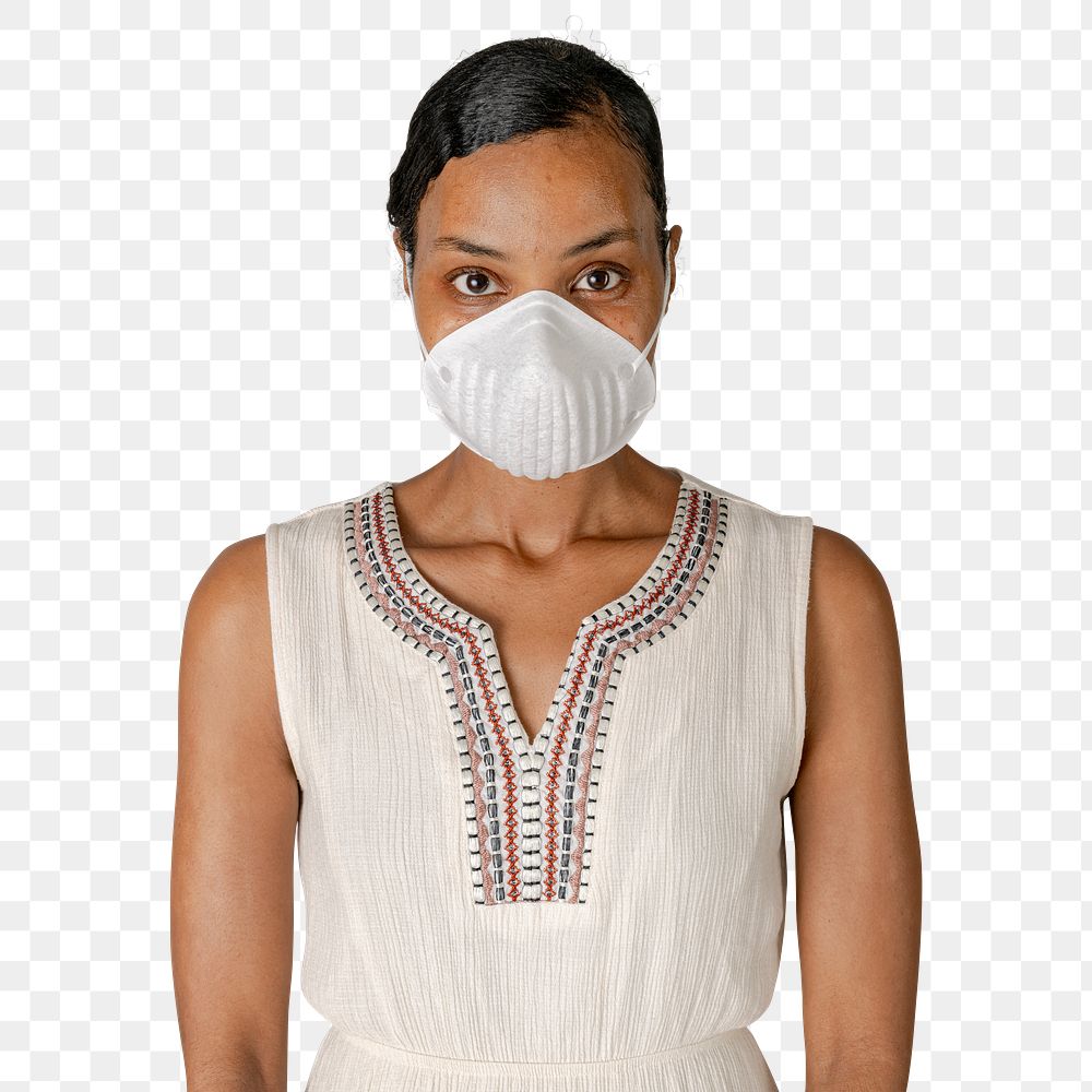 Black woman wearing a mask transparent png