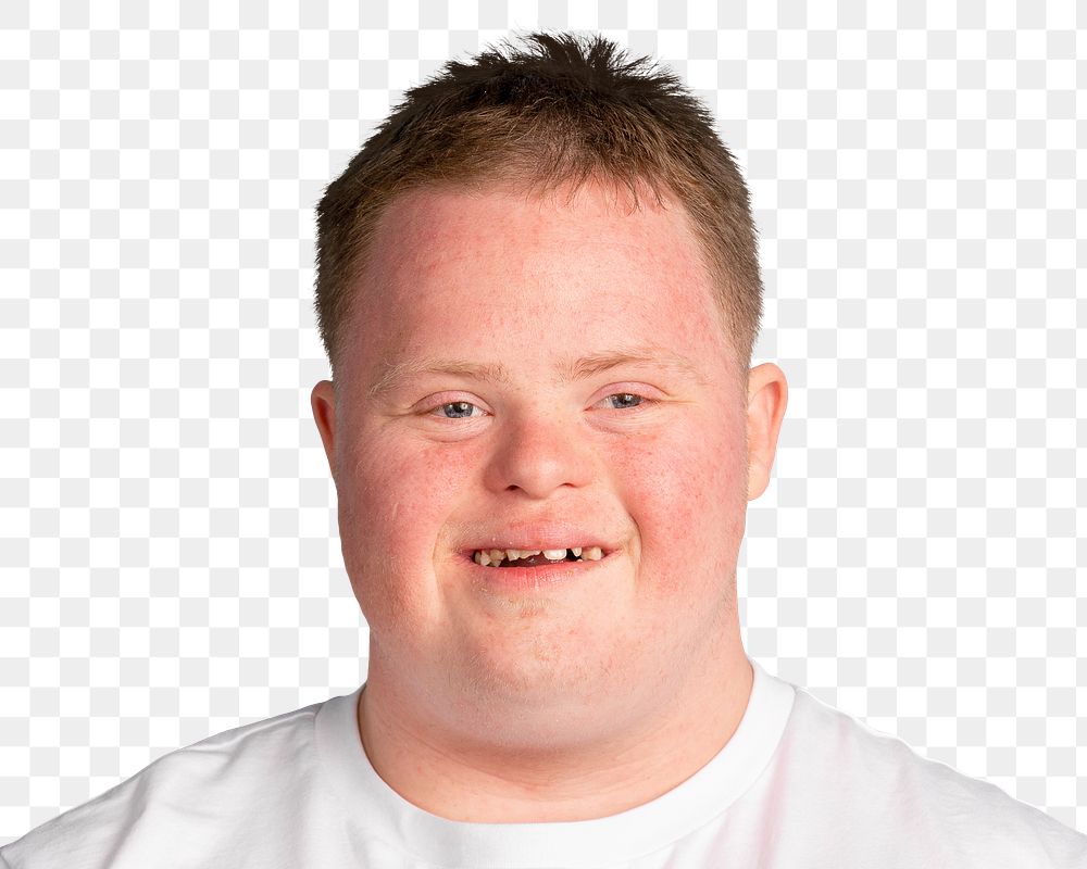 Down syndrome man png transparent, smiling face portrait