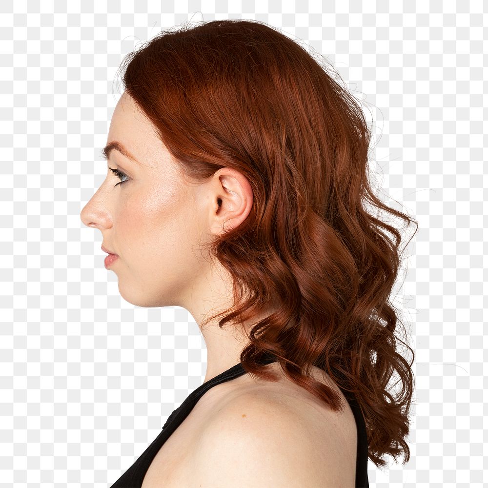 Red headed woman in a profile shot mockup