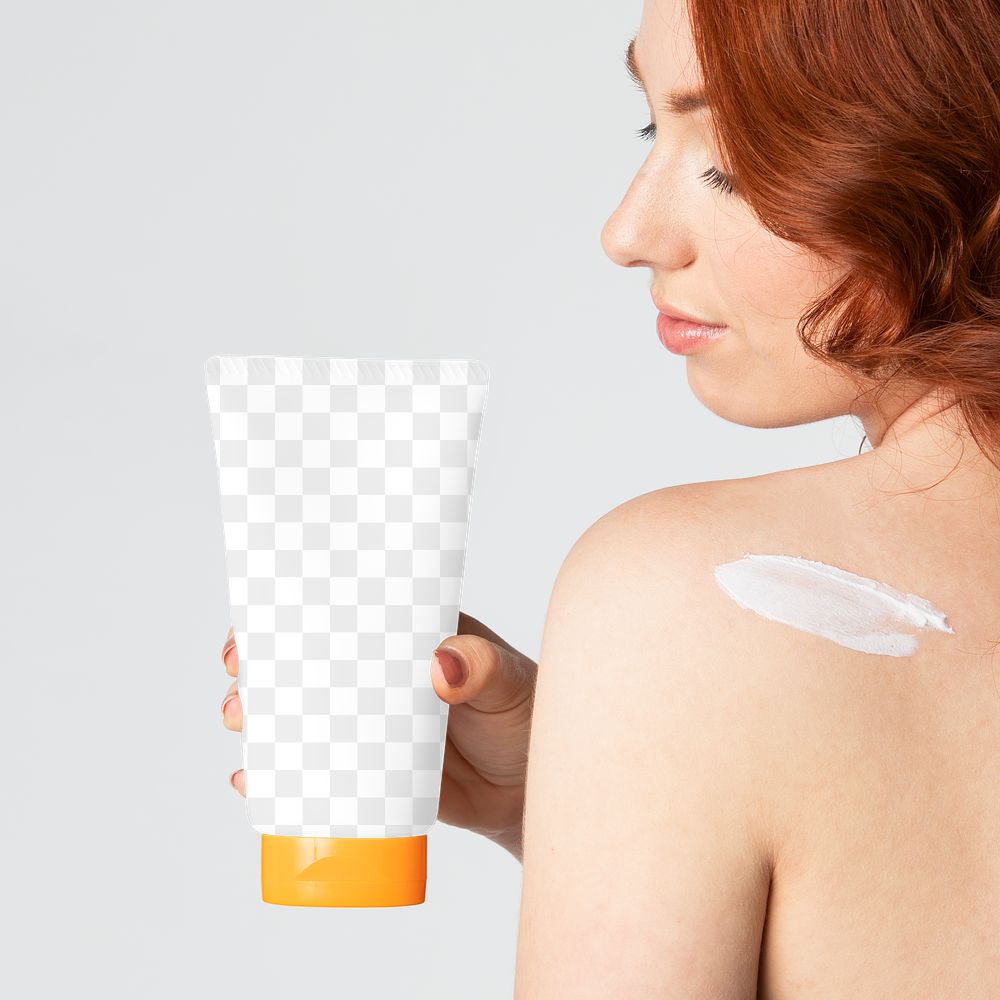 Woman holding a cream tube container mockup 